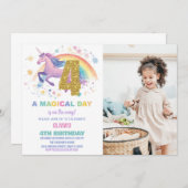 4. Einhorn Geburtstag Einladung mit Foto (Vorne/Hinten)