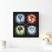 4 Elemente Dragons Quadratische Wanduhr (Zuhause)