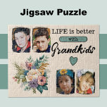4 Enkel Foto Blumengrün Puzzle<br><div class="desc">Genießen Sie den Tag mit unserem schönen Blumenpuzzle! Dieses Puzzle mit vier wunderschönen Foto-Spielplätzen, um Ihre Lieblingserlebnisse bei Großkindern zu präsentieren, ist der perfekte Weg, um Ihre Familie zu feiern. Verziert mit lebendigen Blume und der herzlichen Botschaft "Das Leben ist besser mit den Enkelkindern" in stylish schwarzem Text, ist es...</div>