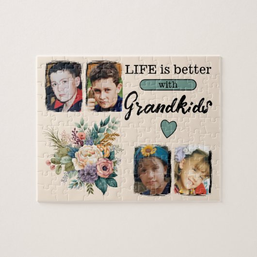 4 Enkel Foto Blumengrün Puzzle (Horizontal)