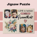 4 Enkel Foto Blumenrosa Puzzle<br><div class="desc">Genießen Sie den Tag mit unserem schönen Blumenpuzzle! Dieses Puzzle mit vier wunderschönen Foto-Spielplätzen, um Ihre Lieblingserlebnisse bei Großkindern zu präsentieren, ist der perfekte Weg, um Ihre Familie zu feiern. Verziert mit lebendigen Blume und der herzlichen Botschaft "Das Leben ist besser mit den Enkelkindern" in stylish schwarzem Text, ist es...</div>