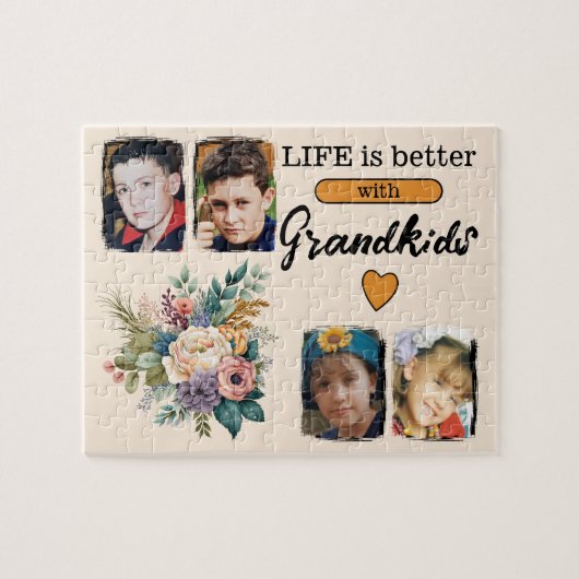 4 Enkelkinder Foto Blumenorange Puzzle (Horizontal)