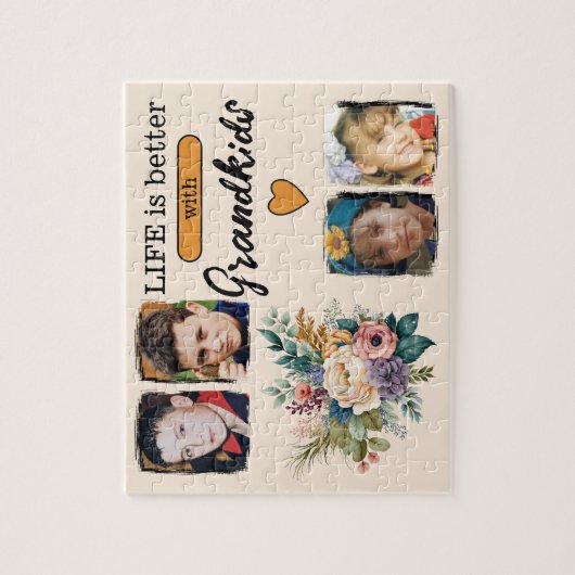 4 Enkelkinder Foto Blumenorange Puzzle (Vertikal)