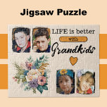 4 Enkelkinder Foto Blumenorange Puzzle<br><div class="desc">Genießen Sie den Tag mit unserem schönen Blumenpuzzle! Dieses Puzzle mit vier wunderschönen Foto-Spielplätzen, um Ihre Lieblingserlebnisse bei Großkindern zu präsentieren, ist der perfekte Weg, um Ihre Familie zu feiern. Verziert mit lebendigen Blume und der herzlichen Botschaft "Das Leben ist besser mit den Enkelkindern" in stylish schwarzem Text, ist es...</div>