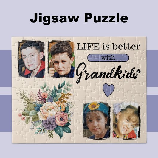4 Enkelkinder Foto lila Puzzle