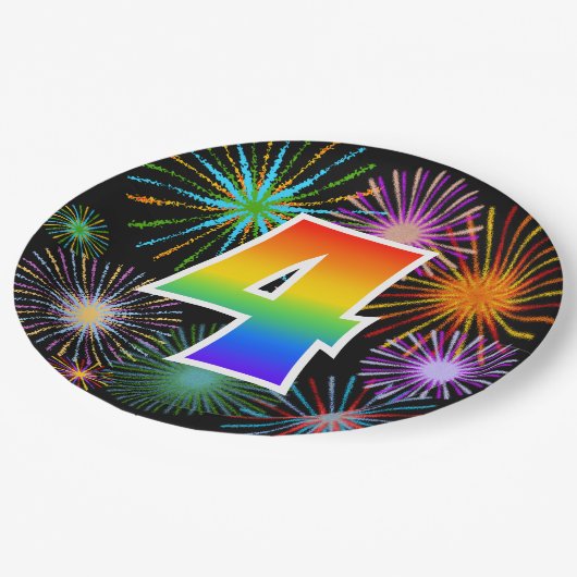 4. Event - Spaß, farbenfroh, kühl, Regenbogen 4 Pappteller (Schrägansicht)