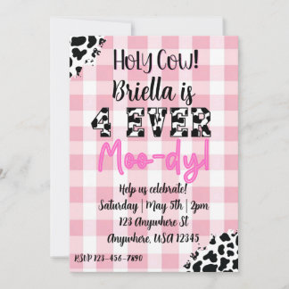 4 Ever Moody Cow Fourth Birthday Invitation Einladung