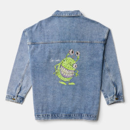4 eyed green alien monster jeansjacke