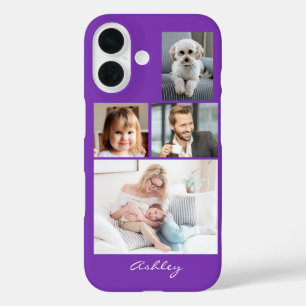 4 Familien- oder Freunde-Fotos, Schriftname auf Li iPhone 16 Hülle