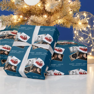 4 Familienfoto-Collage Frohe Weihnachten  Geschenkpapier