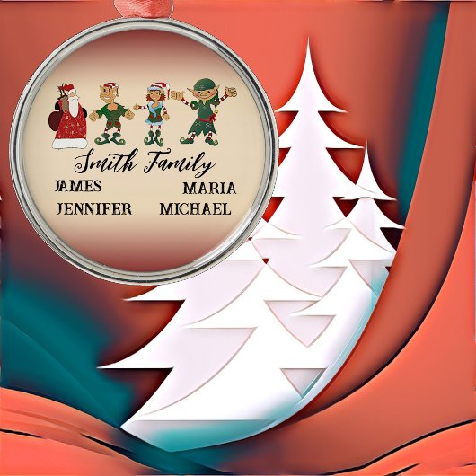 4 Familienmitglieder Weihnachten Tanz Elfen Santa Ornament Aus Metall