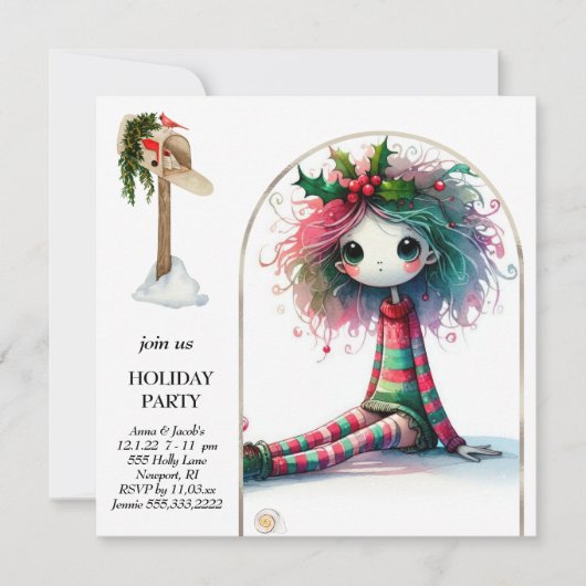 *~* 4 Fantasy Niedlich Sweet Woman Elf Sitzen Einladung (Vorderseite)