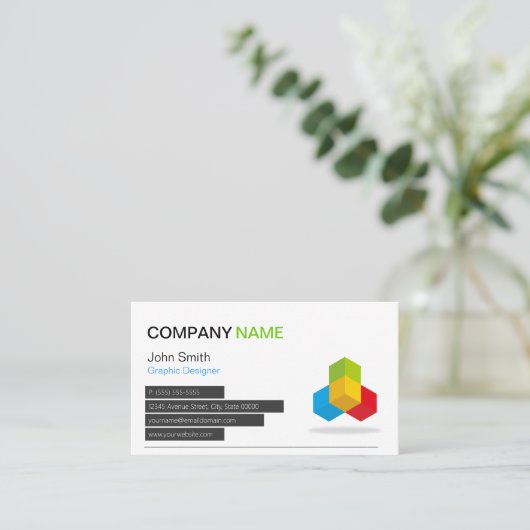 4 Farben Grün Blau Gelb Rot - Modern Cube Logo Visitenkarte (Stehend Vorderseite)