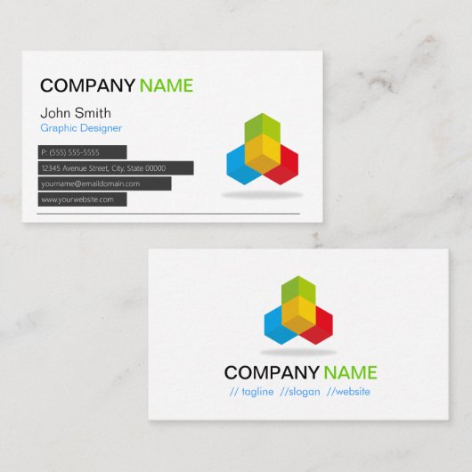 4 Farben Grün Blau Gelb Rot - Modern Cube Logo Visitenkarte (Vorne/Hinten)