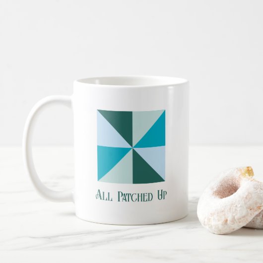 4-Farben-Pinwheel-Quiltblock mit benutzerdefiniert Kaffeetasse (Mit Donut)