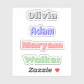 4 Farbige Retro-Kinder | Individuelle Name Sticker (Blatt)