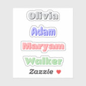 4 Farbige Retro-Kinder | Individuelle Name Sticker (Blatt)