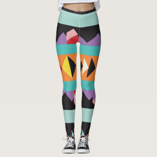 4 farbige Streifen und Dreiecke Leggings