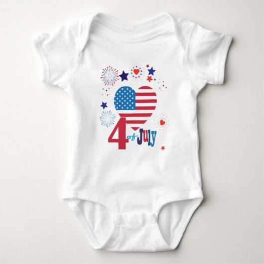 4. Flaggen-Herz-Flagge Julis der amerikanischen Baby Strampler (Vorderseite)