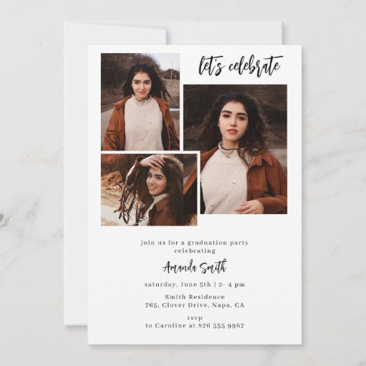 4 Foto (2 Seiten) Skript-Abschluss Anführungsarme Einladung (Rückseite)