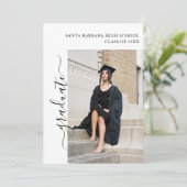 4 Foto Abschluss Collage Black and White Script Einladung (Stehend Vorderseite)