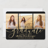 4 Foto Abschluss Collage Black und Gold Script Ankündigung (Vorderseite)