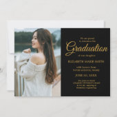 4 Foto Abschluss Collage Einfaches Gold Script Ankündigung (Rückseite)