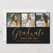 4 Foto Abschluss Collage Einfaches Gold Script Ankündigung (Vorderseite)