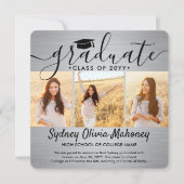 4 Foto Abschluss Collage Modern Brushgrau Ankündigung (Vorderseite)