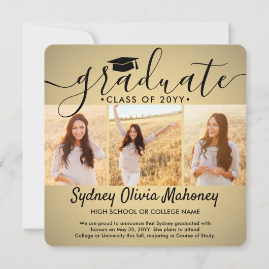 4 Foto Abschluss Collage Modern Gold Ombre Ankündigung (Vorderseite)