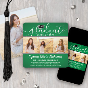 4 Foto Abschluss Collage Modern grün und weiß Ankündigung