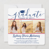 4 Foto Abschluss Collage Modern Red White & Blue Ankündigung (Vorderseite)