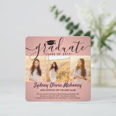 4 Foto Abschluss Collage Modernes Rosa und Schwarz Ankündigung (Stehend Vorderseite)