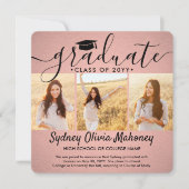 4 Foto Abschluss Collage Modernes Rosa und Schwarz Ankündigung (Vorderseite)