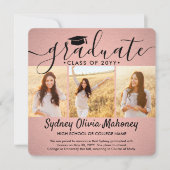 4 Foto Abschluss Collage Modernes Rosa und Schwarz Ankündigung (Vorderseite)