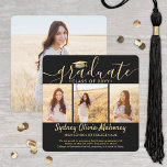 4 Foto Abschluss Collage Modernes Schwarz und Gold Ankündigung<br><div class="desc">Teilen Sie die Freude an einer High School oder Uni-Abschluss mit diesen viereckigen benutzerdefinierten 4-Foto Collage Schwarz-Gold Ankündigungen. Alle Bilder und Texte sind einfach zu personalisieren. (IMAGE PLACEMENT TIP: Eine einfache Möglichkeit, ein Foto genau so zu zentrieren, wie Sie es gewollt haben, ist es, es einzuschneiden, bevor Sie es auf...</div>