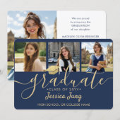 4-Foto-Abschluss-Collage-Script Navyblau und Gold Ankündigung (Vorne/Hinten)