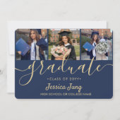 4-Foto-Abschluss-Collage-Script Navyblau und Gold Ankündigung (Vorderseite)
