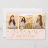 4 Foto Abschluss Collage Script Rosa Rosa Gold Ankündigung (Vorderseite)