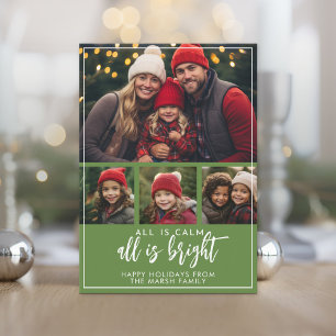 4 Foto All ist ruhig Bright Script Grün Weihnachte Feiertagskarte