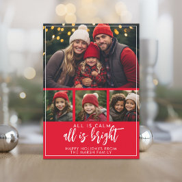4 Foto - Alles ist ruhig Bright Script Red Christm Feiertagskarte