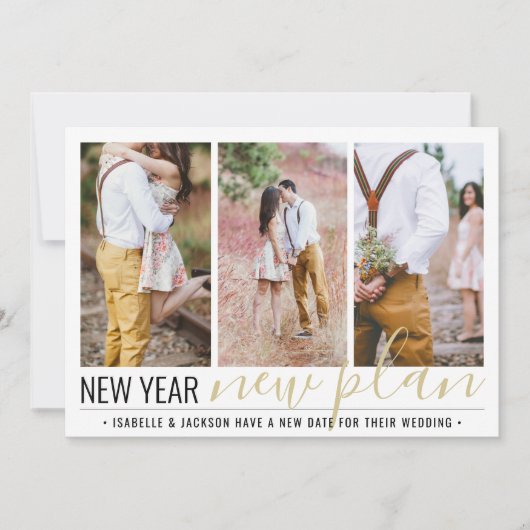 4 Foto Änderung von Plänen Hochzeit Neujahr Urlaub Save The Date (Vorderseite)