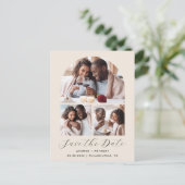 4-Foto-Arch Collage Beige Save the Date Postkarte (Stehend Vorderseite)