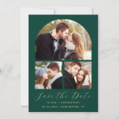 4-Foto Arch Emerald Green Gold Save The Date (Vorderseite)