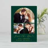 4-Foto Arch Emerald Green Gold Save the Date Folieneinladung (Stehend vorne)