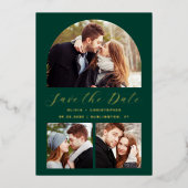 4-Foto Arch Emerald Green Gold Save the Date Folieneinladung (Vorderseite)