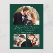 4-Foto Arch Emerald Green Gold Save the Date Postkarte (Vorderseite)