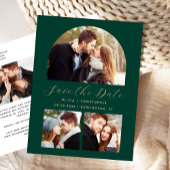 4-Foto Arch Emerald Green Gold Save the Date Postkarte