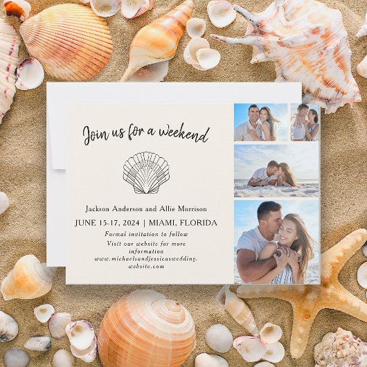 4 Foto Beach Seashell Hochzeit in Urlaubsort Save The Date