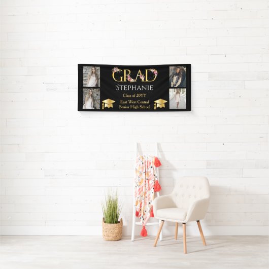 4 Foto Black Gold Floral GRAMM Namensschule Banner (Insitu)